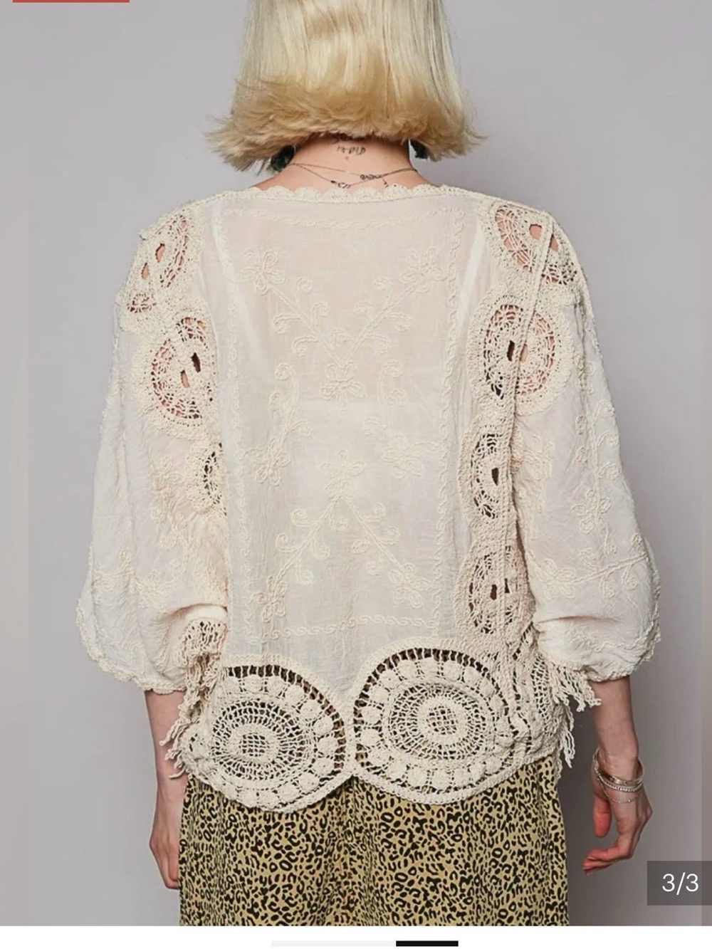 POL Crochet Lace Crochet-Trim Boho Tunic in Cream